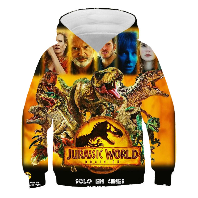 Felpe Jurassic World Dominion per bambini per l'autunno primavera felpe con cappuccio a maniche lunghe vestiti ragazzi ragazze camicie con cappuccio Sport top
