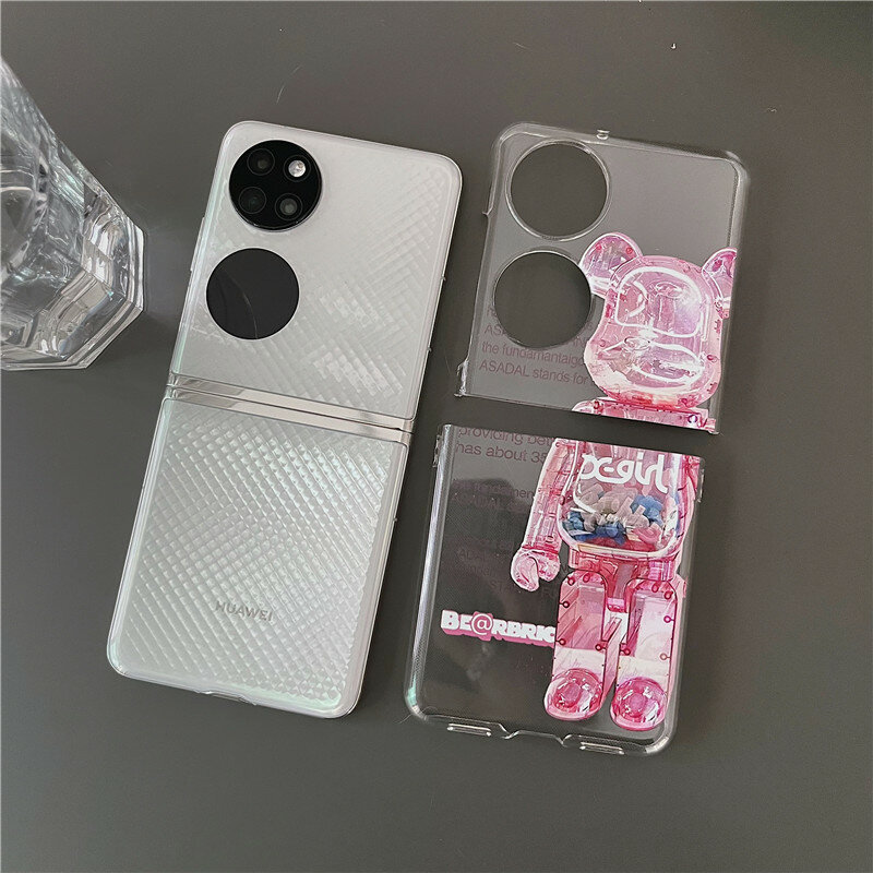 Bonito dos desenhos animados urso suporte casos de telefone para huawei p50 bolso claro cristal pc plástico duro volta capa para huawei p50pocket