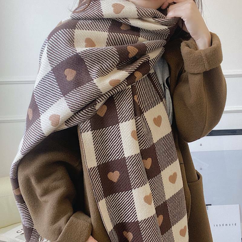 Nuevas bufandas a cuadros en el otoño e invierno de Ms Han Edition Cute Couple INS, bufanda gruesa, chal cálido
