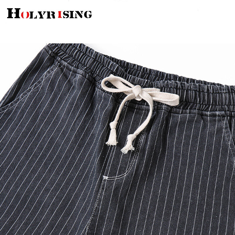Джинсовые шорты в полоску для мужчин, трендовые свободные ковбойские штаны, эластичная уличная одежда до колен, размеры 4xl, NZ033
