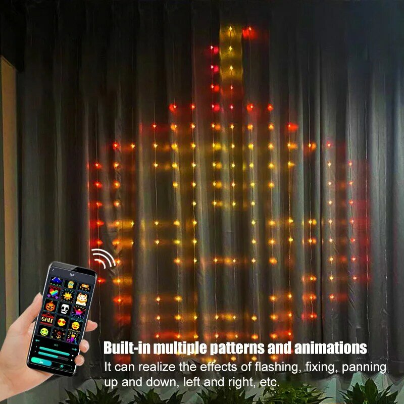 Cortina de luces Led RGB inteligente para decoración del hogar, cadena de luces de Navidad con Bluetooth, Control por aplicación, pantalla de imagen DIY