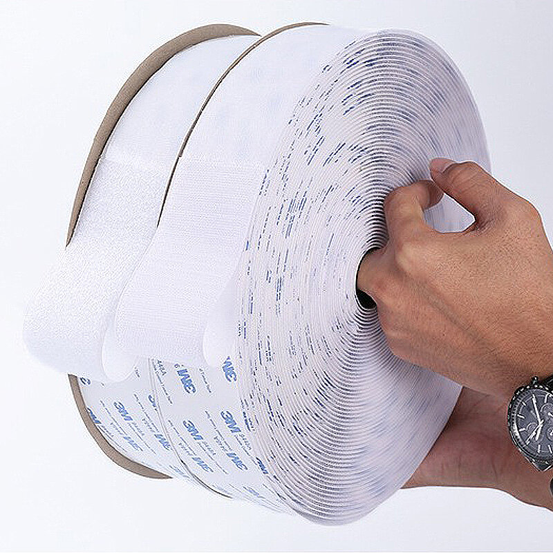 Pita Perekat Diri Kuat Kait dan Lingkaran Pita Pengencang Putih Perekat Stiker Nilon dengan Lem untuk DIY 16-100Mm