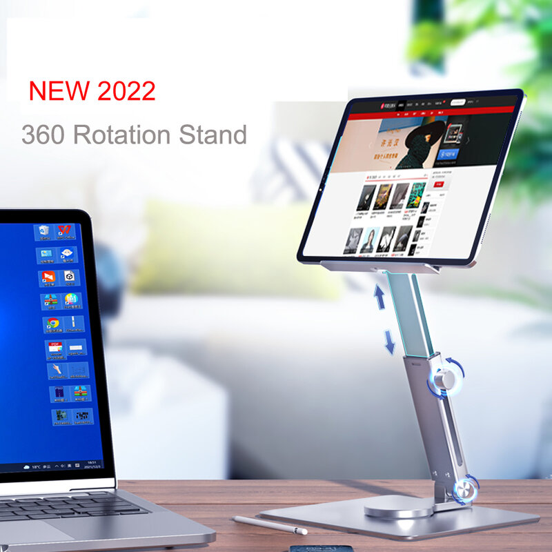 새로운 태블릿 스탠드 데스크 라이저 360 회전 Xiaomi iPad 태블릿 노트북을위한 멀티 앵글 높이 조절 접이식 홀더 독
