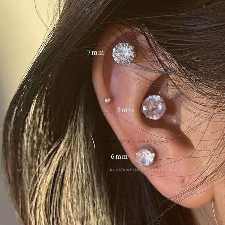 12 Pair  Size  Color  Zircon Stud Earrings SET Shine Crystal Ear Studs for Men&Women Punk Party Jewelry Fashion Mini Earring