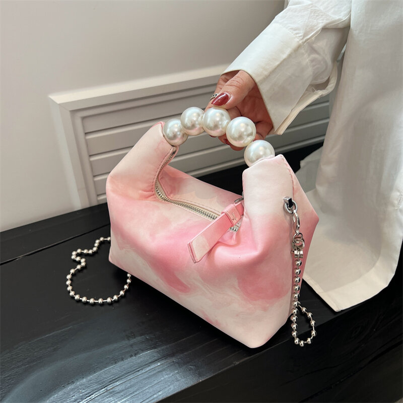 Bolso de mano con perlas para mujer, bandolera de cuero con cadena, a la moda, de lujo, para fiesta, 2022