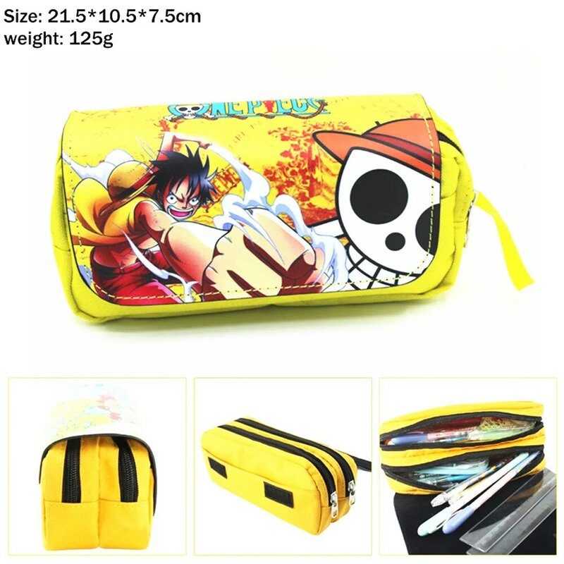 Estuche de lápices de lona de Anime Luffy Law Luffy para mujer, bolsa portátil de viaje para estudiantes, bolsa de cosméticos, bolsas de papelería con cremallera