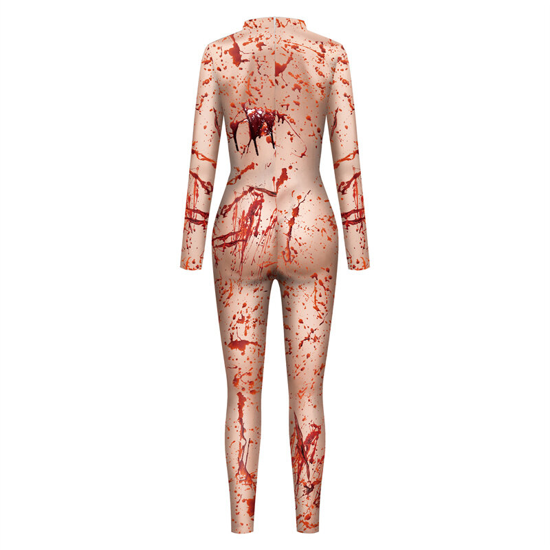 Halloween Horror Scar Blood Cosplay Jumpsuit Catsuit Women 3D Print Bloodstain Zentai Carnival Party Bodysuit