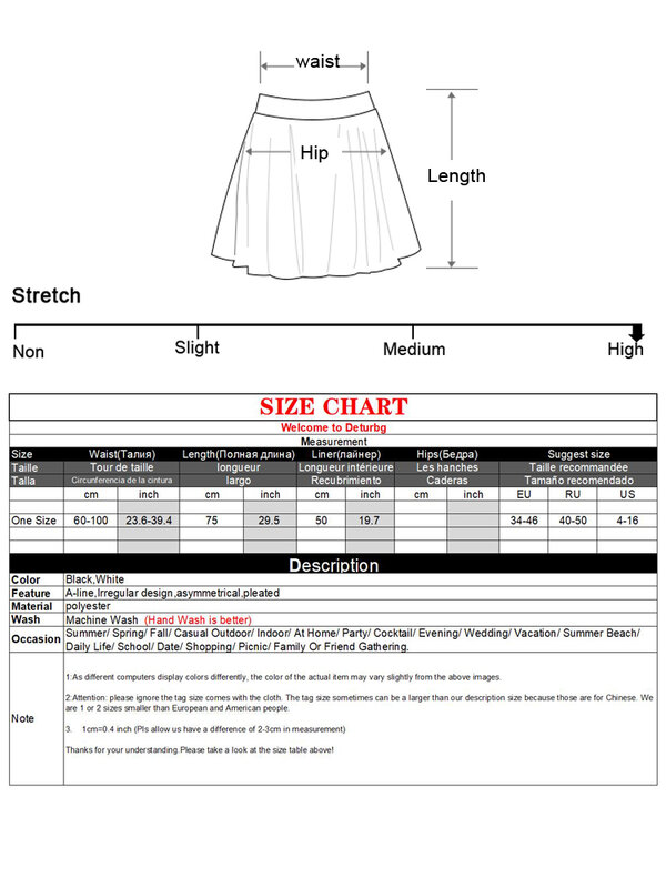 Женская ассиметричная юбка средней длины, черная или белая однотонная плиссированная юбка с высокой талией и поясом на резинке, модель K101 в ...