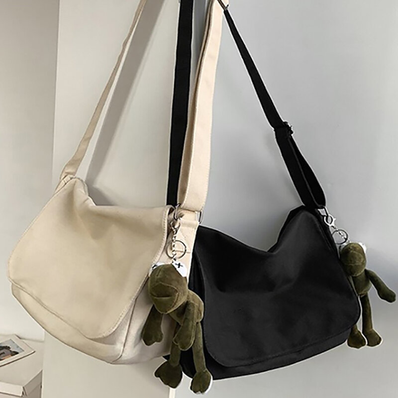 Płócienna torba crossbody moda damska torby listonoszki młodzieżowa uniwersalna torebka z organizerem niedźwiedzia i żaby