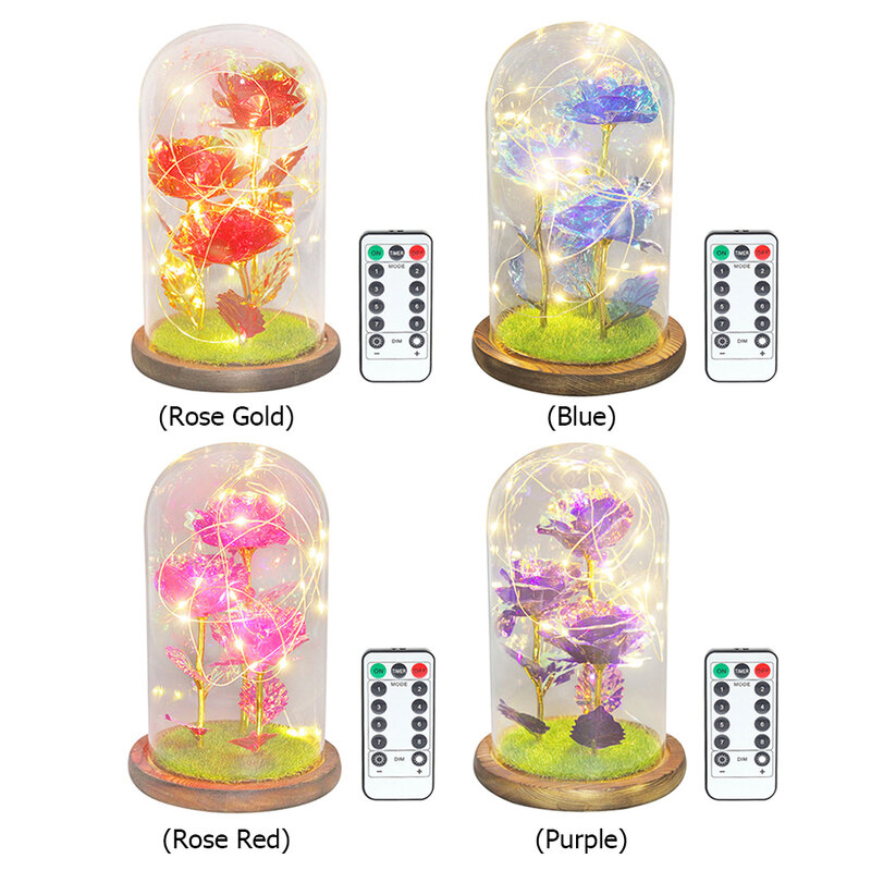 Creative Rose Lamp Flower LED Glass Dome Fairy String Night Light Valentine Day Birthday Wedding Gift Home Decor Gifts