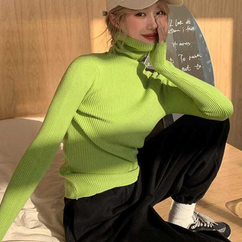 Maglioni dolcevita da donna autunno inverno Heaps Collar maglione lavorato a maglia Casual Slim Solid Pullover Basic top Soft Warm Jumper