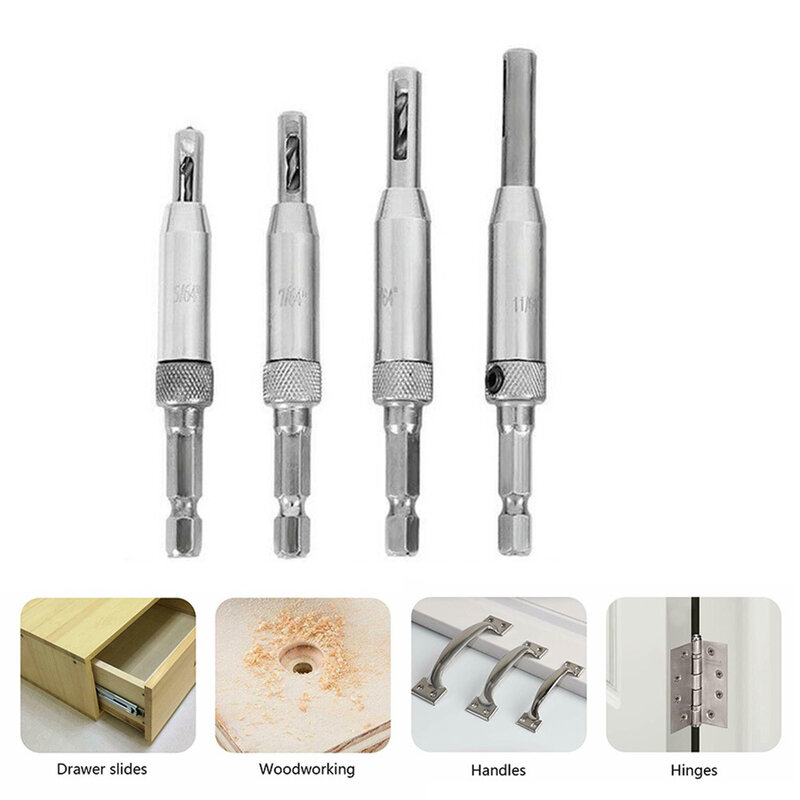 4pcs Self Centering Hinge Drill Bits Set Hinged Hole Opener Woodworker Puncher Drill Bits Hole Saw Cabinet Carpenters Tools