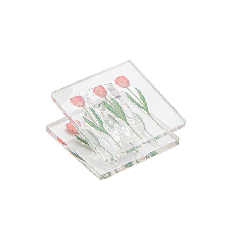 Mini pinces à papier transparentes en forme de tulipe, 1 pièce, créatif, mignon, Kawaii, accessoires de papeterie de bureau, classeur à billets