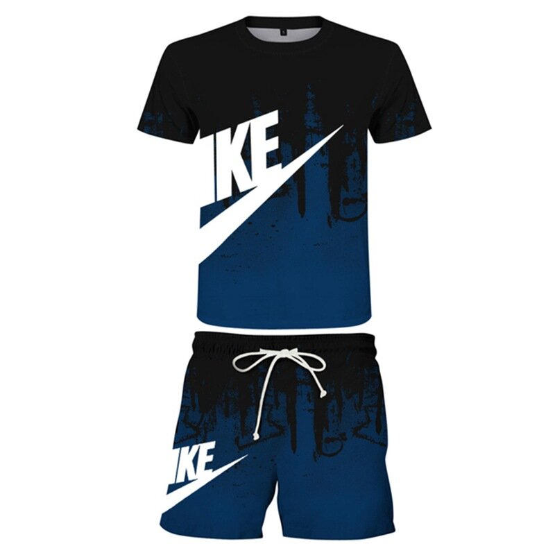 Verão 3d terno de fitness masculino moda lazer masculino esportes terno oversized esportes terno manga curta camiseta + shorts conjunto de duas peças