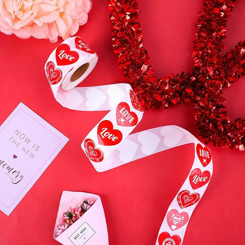 500 قطعة بريق ملصقات القلب عيد الحب هدية صندوق التفاف الشارات الحب ملصقات عطلة زينة لحفلات المنازل الزفاف