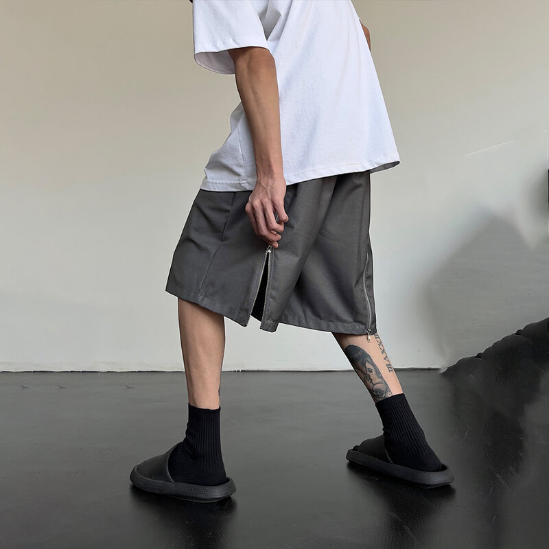 Y2K Summer Street Hip-hop funzionale gioventù uomo Casual quotidiano allentato traspirante coulisse pantaloncini a gamba larga tinta unita