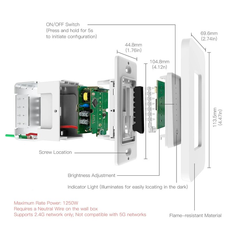 US WiFi Smart Light Dimmer Switch Smart Life/Tuya APPใช้งานร่วมกับAlexa Google Homeสำหรับควบคุมเสียง,ไม่ต้องใช้ฮับ