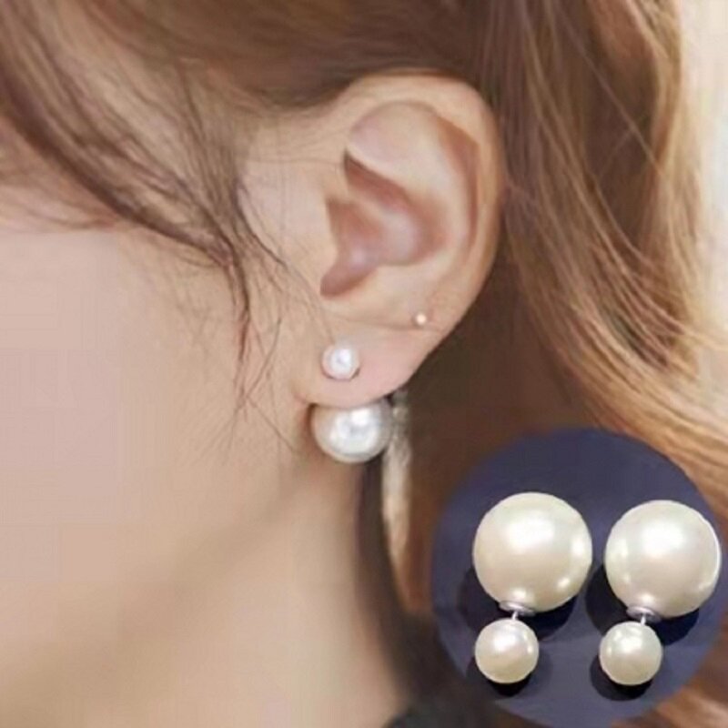 Pendientes de perlas de dos caras para mujer, aretes delicados, bisutería coreana, regalo para chica, joyería al por mayor, 2022