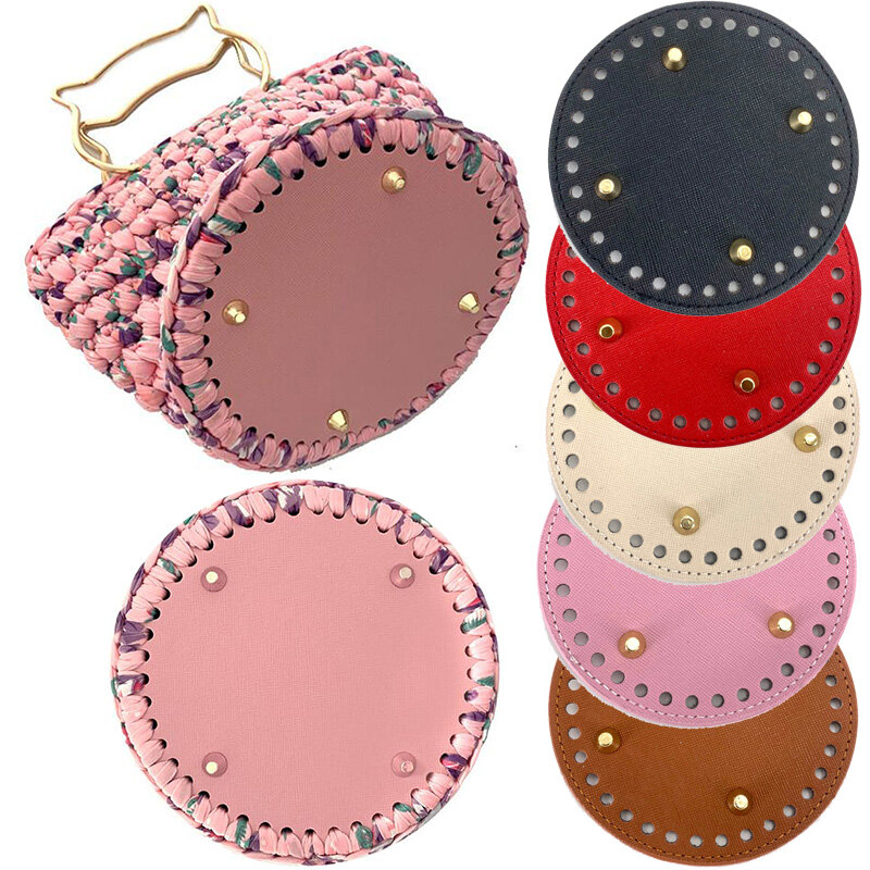 12*12cm Round Bag Bottom For Knitting Bag PU Leather Wear-resistant Bag Bottom With Holes Wholesale Bag Accessories For handbags
