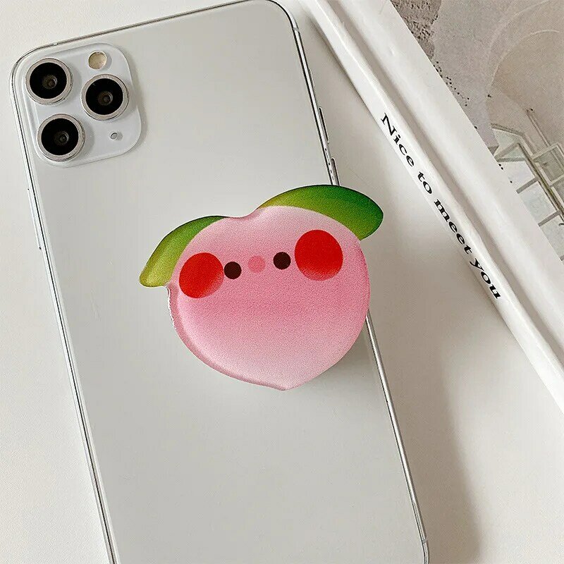 1 Pcs Epoxy Resin Folding Phone Holder with Pearl Milk Tea Flower Cute Peach Korean Cartoon Telescopic Phone Holder Accessories