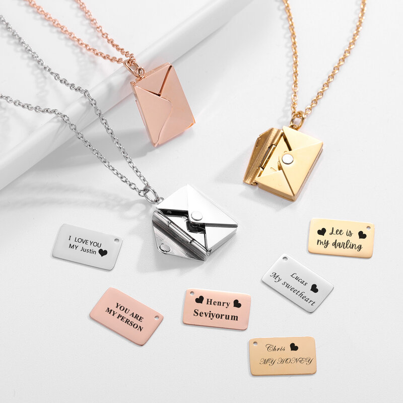 Love Letter Envelope Pendant Necklace Stainless Steel Jewelry Confession I Love You Valentine's Day Mother's Day Christmas Gifts