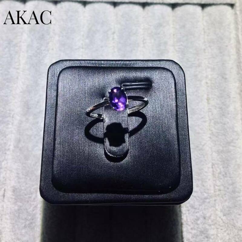 925sterling silver Natural amethyst adjustable ring simple Design approx5*7mm