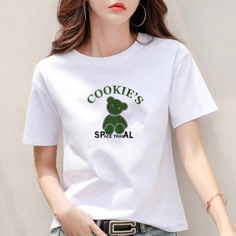 Nova manga curta T-shirt das mulheres de algodão solto correspondência impresso t-shirt das mulheres com casual estudante meia manga top