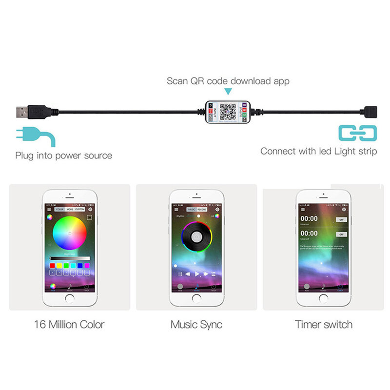 USB RGB LED Strip Light+ Bluetooth Control 5V 5050 30Leds Smart Flexible Tape Waterproof Phone App Control TV Backlight