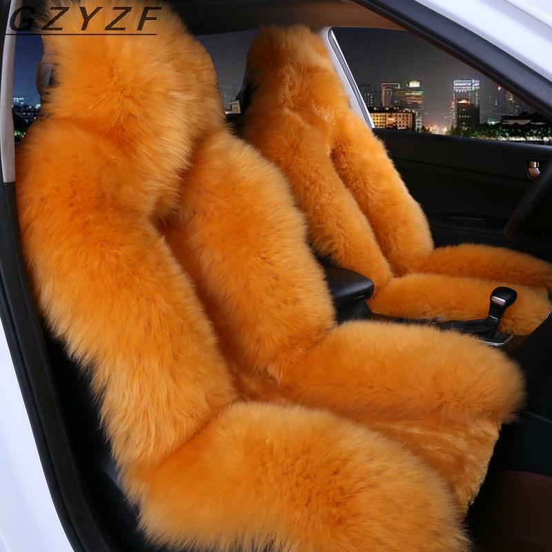 Pure Wool Real Fur Car Seat Cushion Covers Cute Styling For Front Seat Cushion Cover Winter Warm Real Fur Interior Accessories