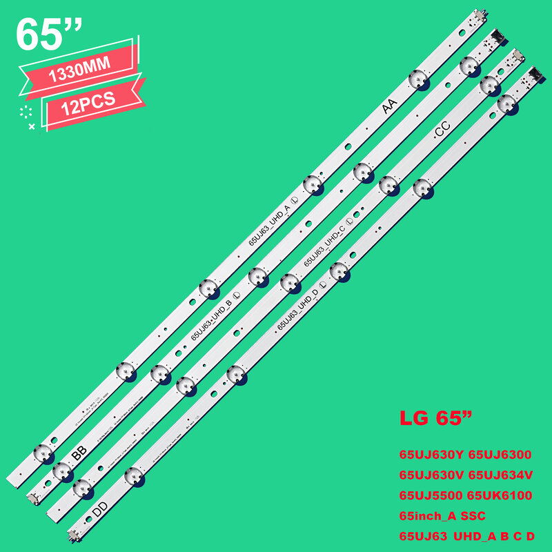 Bande de rétroéclairage LED pour LG, 65UJ6300, 65UJ630V, 65UJ634V, 65UJ5500, 65UK6100, Innotek 17Y 65inch _ A SSC 65UJ63 _ UHD_A B C D 12 pièces/ensemble