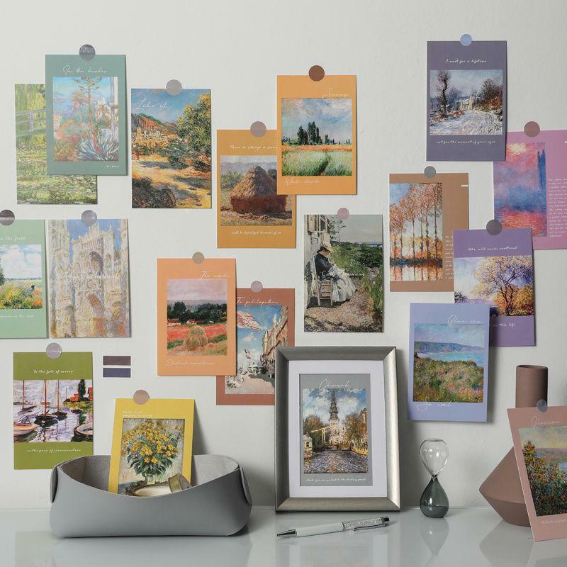 30 sztuk/paczka znane obrazy Ins styl skandynawski dekoracji karty ściany sypialnia pocztówka obraz obraz w ramie pieczęć naklejki ścienne