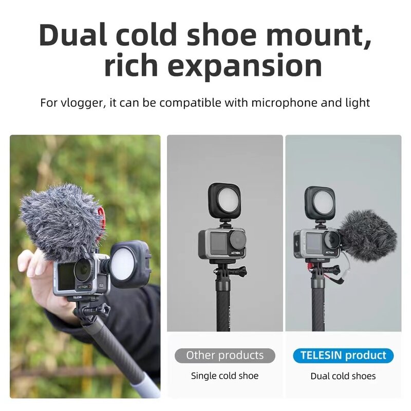 Telaio telescopico in lega di alluminio per DJI Action 3 Metal Frame Shoot vertical Dual Cold shoe per accessori per Action cam DJI