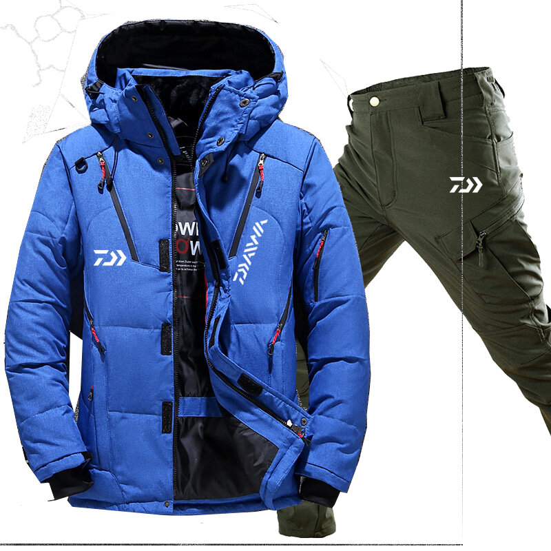 Daiwa Winter Fishing Suit Outdoor Multi-pocket Breathable Fleece Camouflage Hooded Fishing Suit Sports Mountaineering Jacket