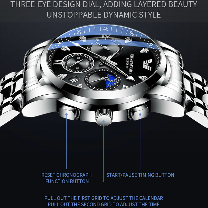 メンズ腕時計belushi男性の革のmontre chronographeクォーツ腕時計の高級メンズ腕時計レロジオmasculino