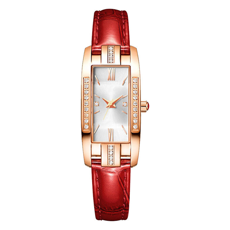 Red Strap Diamond Small Square Women's Watches Elegant Retro Fashion Women's Wristwatch Decorative Wrist Watch for Women