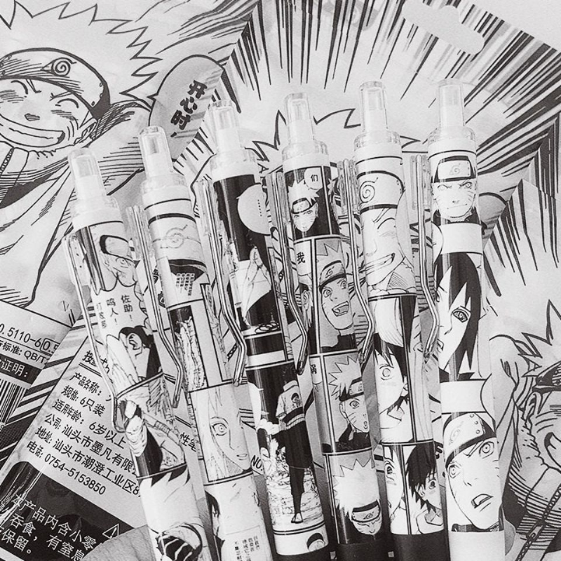Bolígrafo de presión limitada de Naruto, suministros escolares de estilo cómic blanco y negro, simple, de alto valor, Naruto Sasuke 0,5