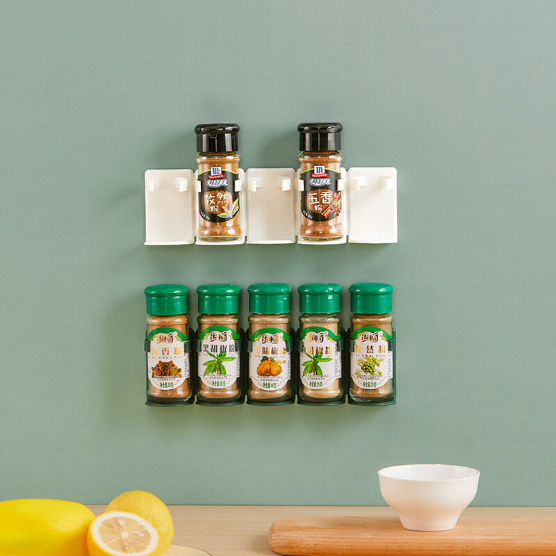 5 pçs parede-montado spice jar gabinete condimento cremalheiras tempero garrafa rack de armazenamento sem broca acessórios de cozinha gadgets