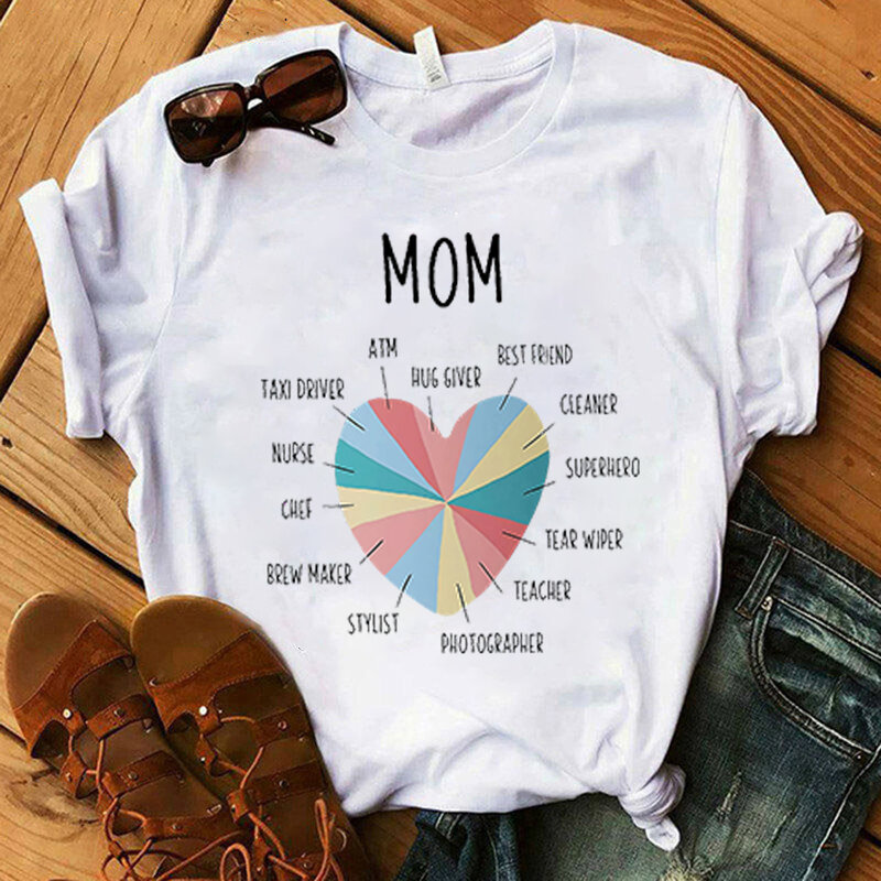 어머니의 날 러브 하트 프린트 반소매 티셔츠 여성 의류 여름 탑 여성용 카와이 옷 Y2K 그래픽 티셔츠