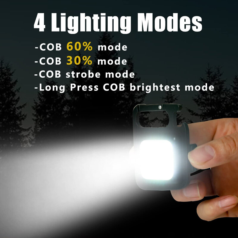 Cob ledミニ懐中電灯,6cm,仕事やキャンプに最適,明るい,キーホルダー,usb充電,非常灯,強力な磁気