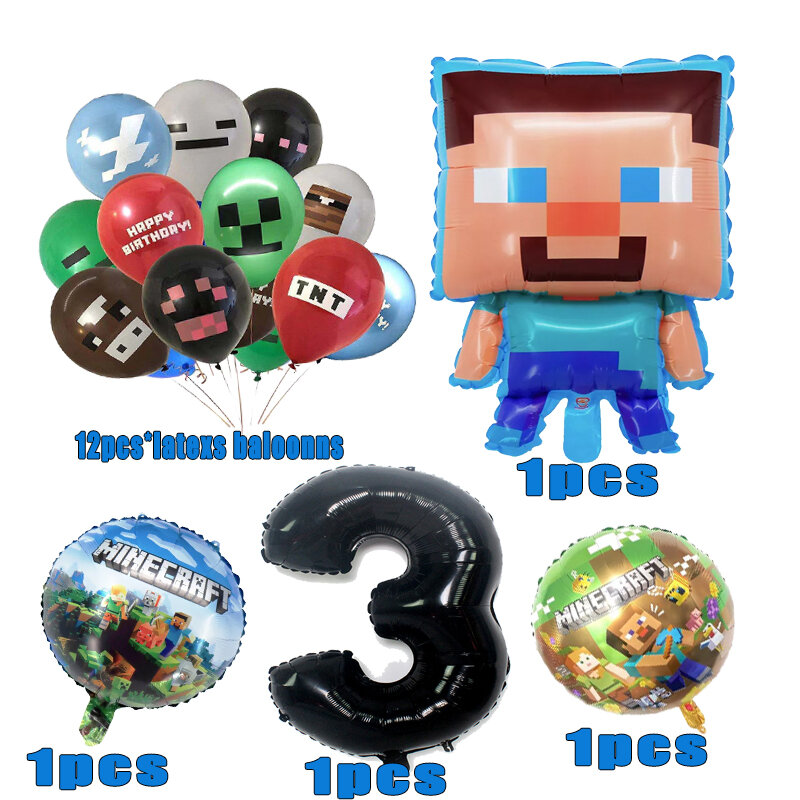 Miner Crafting Pixel Game Party Supplies Kids Birthday Party Disposable Tableware Set Paper Plates Cups Baby Shower Decorations