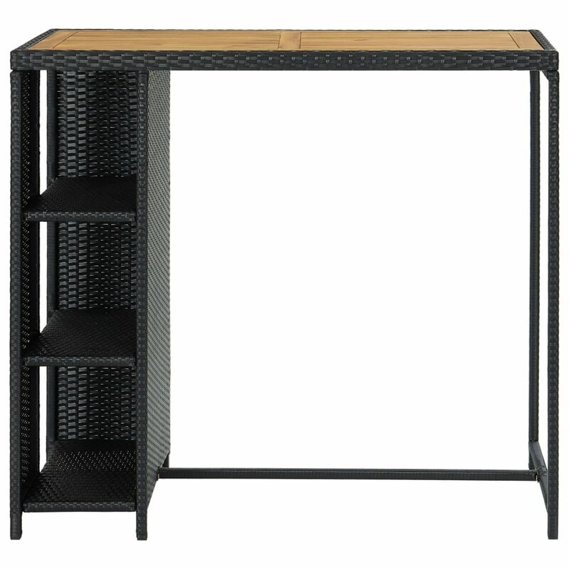 Mesa de Bar con estante de almacenamiento, color negro, 47,2x23,6 "x43.3" Poly Rattan"