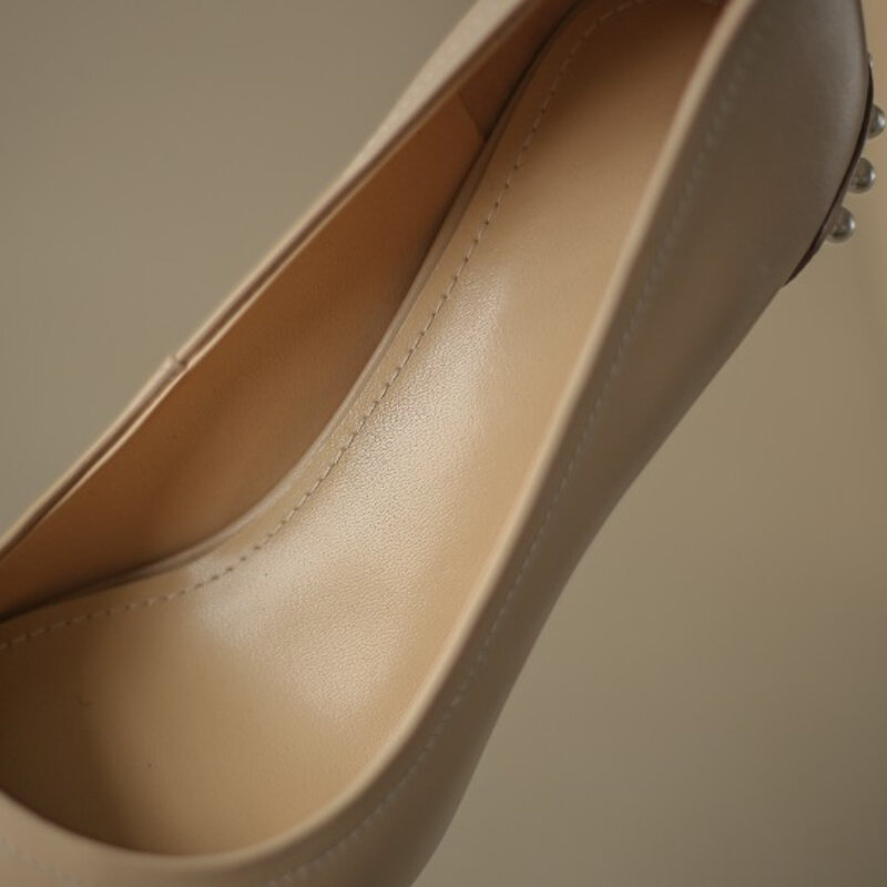 Tamanho grande 32-43 banquete sapatos femininos primavera e outono nova rasa salto alto saltos grossos de couro único sapatos