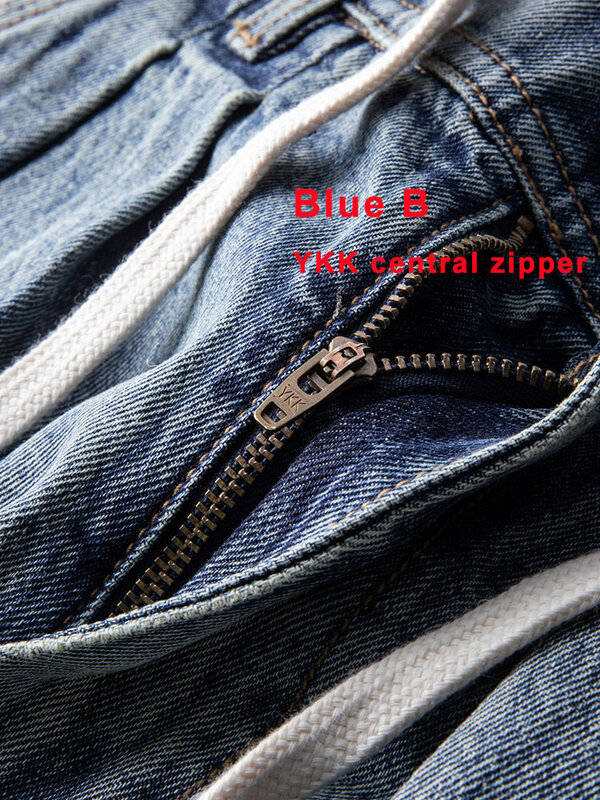 Primavera estate blu Cargo Jeans uomo Streetwear coulisse Denim cotone gamba larga pantaloni larghi Casual pantaloni lunghi dritti