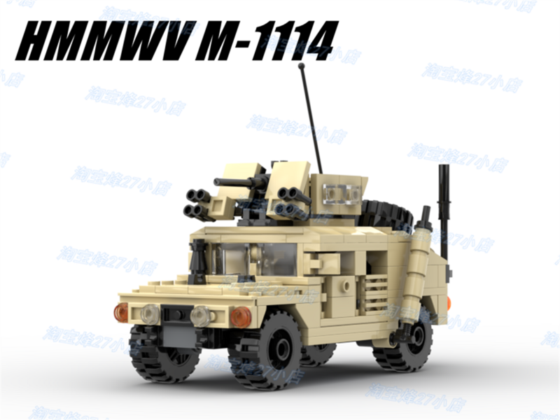 MOC 군용 험머 차량 HMMWV M-1114 기갑 된 험머 2 차 세계 대전 군용 무기 액세서리 Bricks Creator Kids Toys