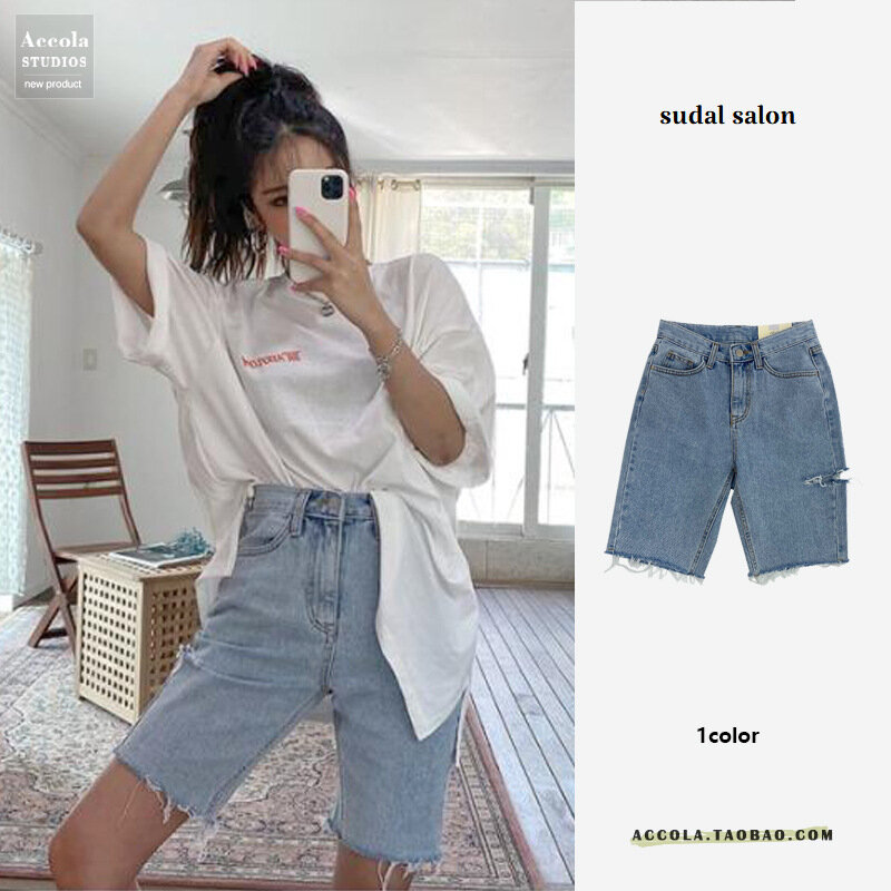 2022 verão streetwear cintura alta feminina botão aberto denim shorts jeans casual calças quentes rasgadas calças jeans shorts