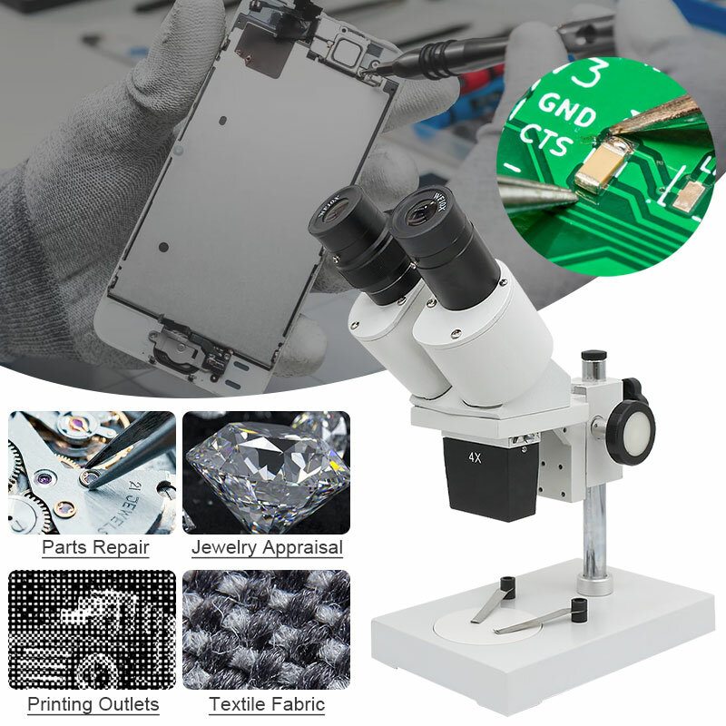 Microscope binoculaire stéréo 40x incliné à 45 degrés, oculaire WF10X pour la réparation des smartphones et l'inspection des PCB