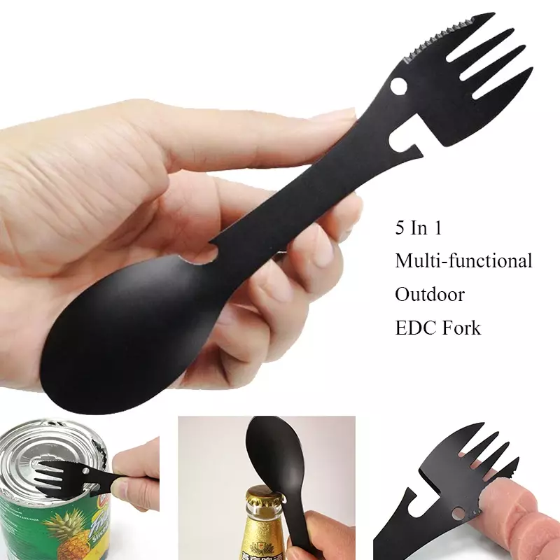 Camping Fork Spoon Multi-function Stainless Steel Cutlery 5 In 1 Integrated Fork Spoon Outdoor Cooking Camping Equipment