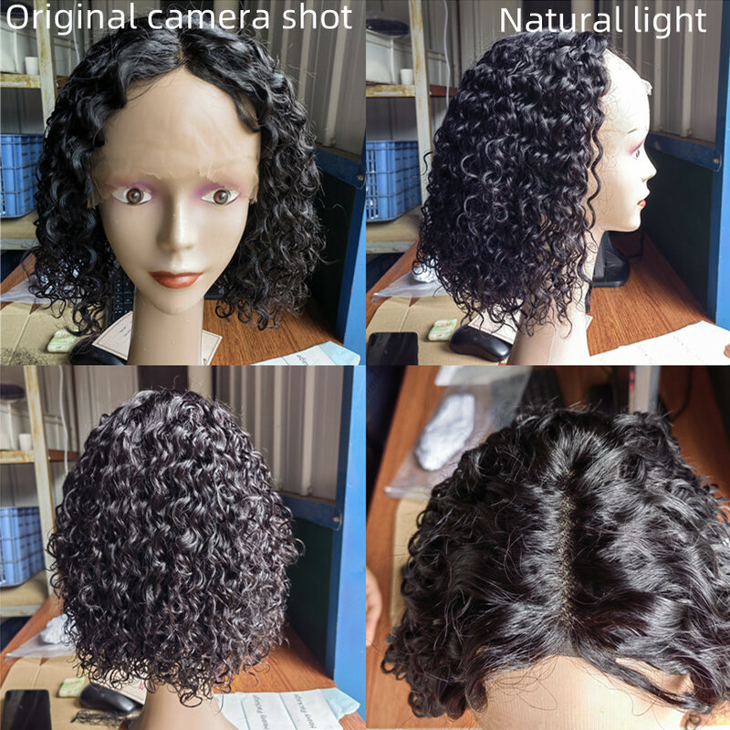 Perruque Bob Lace Front Wig naturelle noire 13x1, Deep Wave, cheveux courts, pre-plucked, Baby Hair, t-part Lace Wig