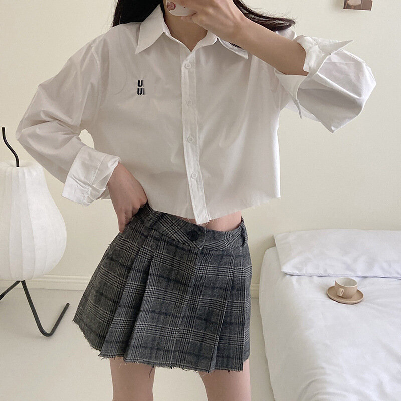 Корейская клетчатая Женская юбка, Новинка весна-осень 2023, плиссированная юбка с высокой талией и зонтиком, маленькая короткая юбка Jk