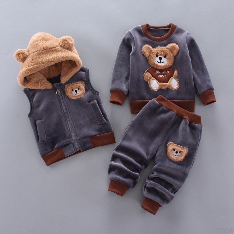 Ensemble de vêtements pour bébés garçons et filles, 3 pièces, haut à capuche et pantalon, tenue chaude en molleton pour enfants en bas âge